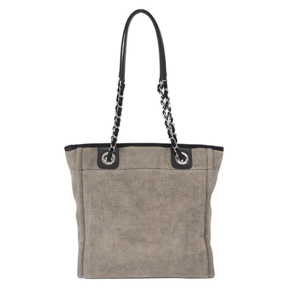 CHANEL Deauville line Chain Tote Bag Canvas Gray Silver - Picture 2 of 16